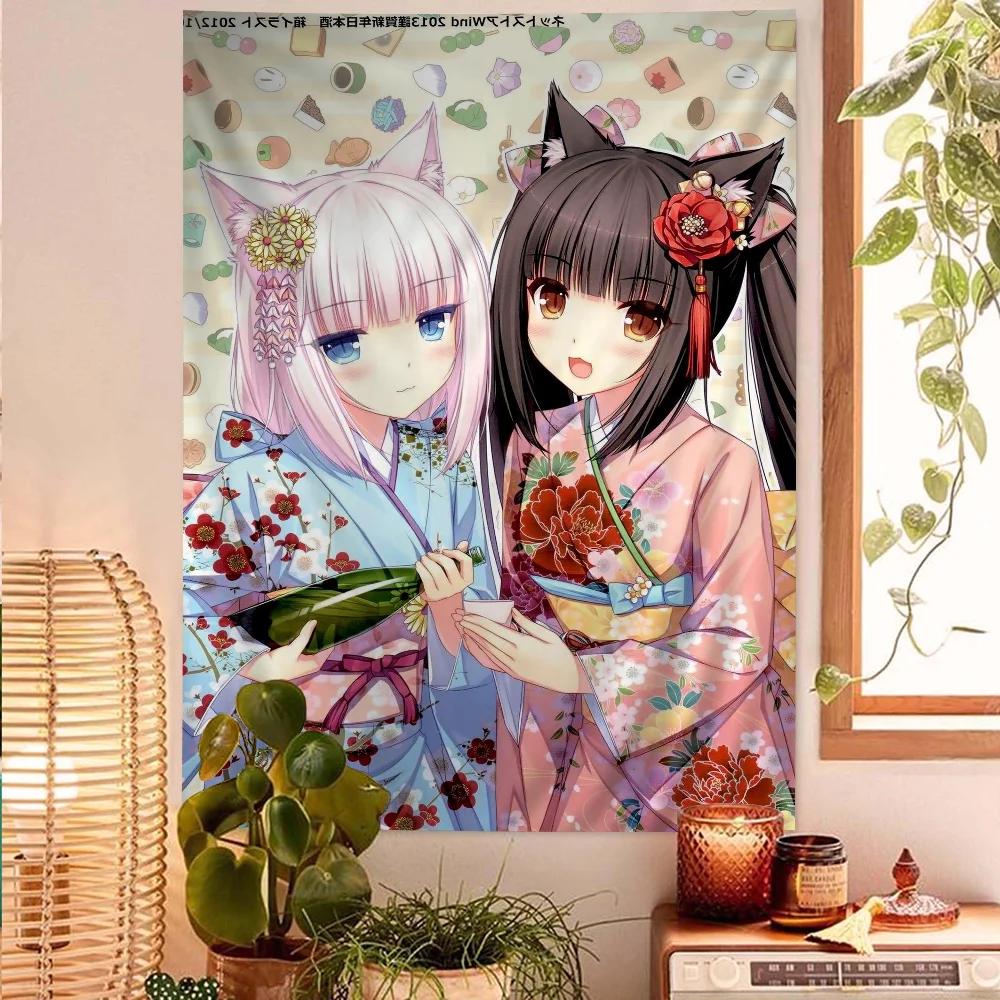 Аниме Nekopara Мультяшный Гобелен Научно-фантастический Стиль Искусства Идеально для Комнаты Научной Фантастики Домашний Декор Настенное Полотно 74x94cm(29x37in)