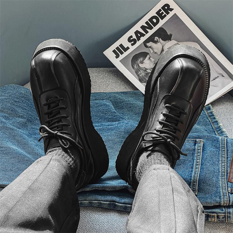 Big head Derby shoes men's shoes thick sole heightened lace-up low-top casual leather shoes muffin men's loafers 20243-J