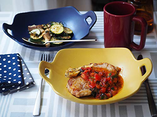East Tableware Ovenware Cookware Set of 2 Yellow Platters, Serving Plates, Dinner Plates, Gratin Dish, Grill Plate (Yellow)