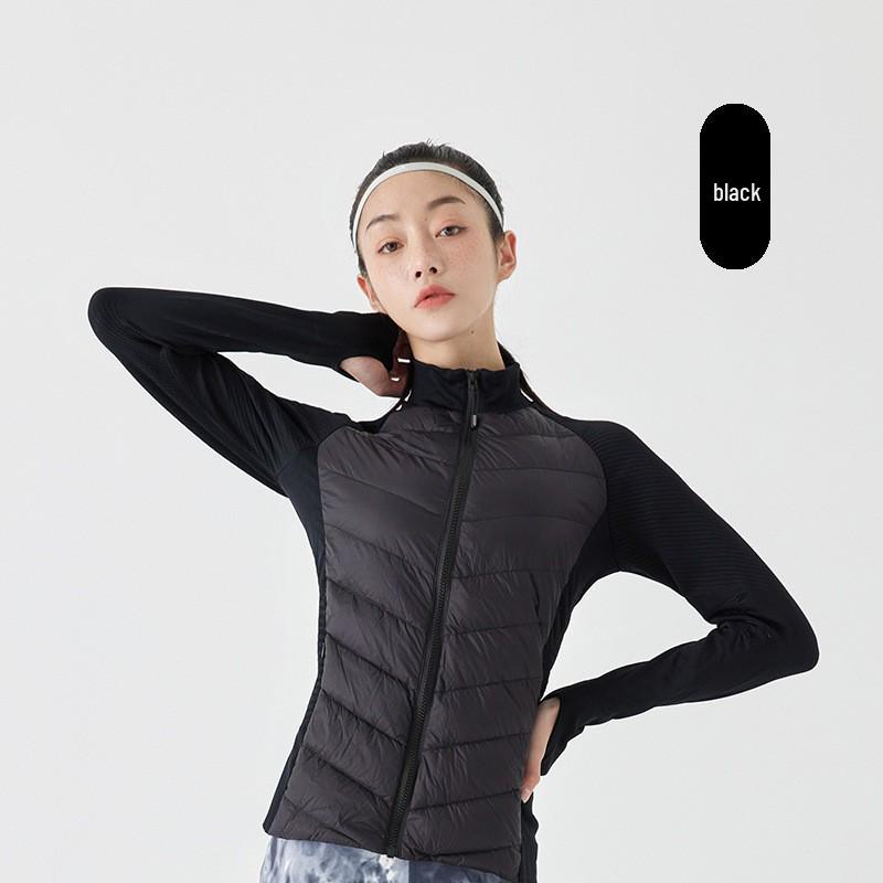 

Женская ультралегкая спортивная куртка на утином пуху — облегающая, короткая, воротник-стойка для активного отдыха на свежем воздухе осенью/зимой M