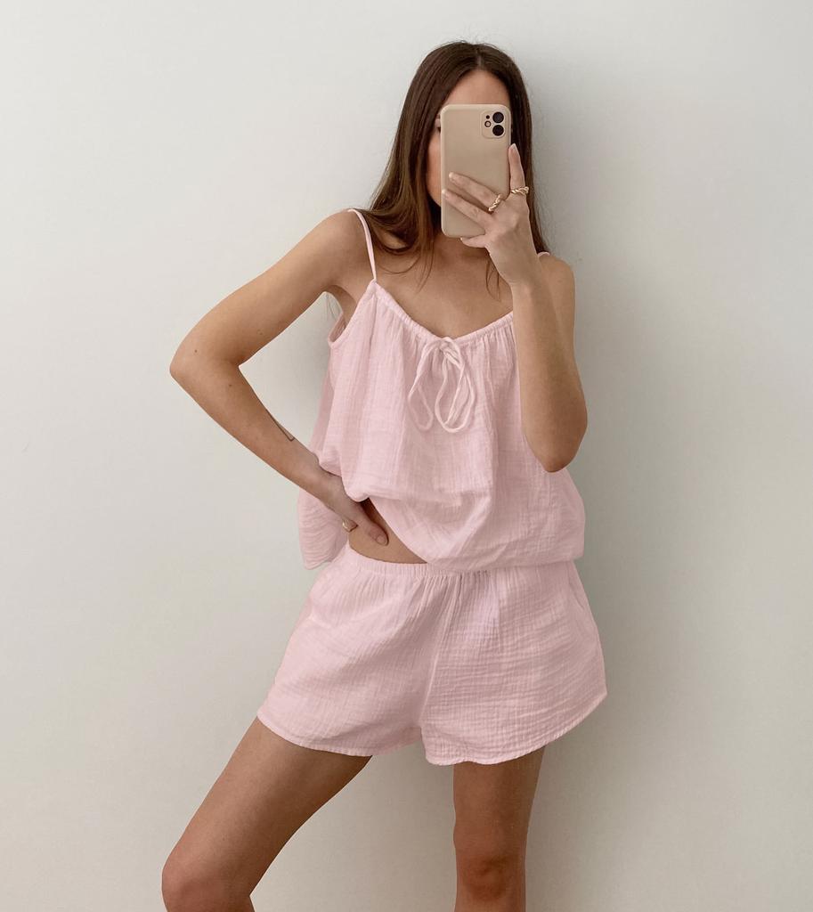 Crepe Cotton Breathable Loose and Comfortable Summer Suspender Shorts Pure Cotton Cotton and Silk Pajamas Set Home Women