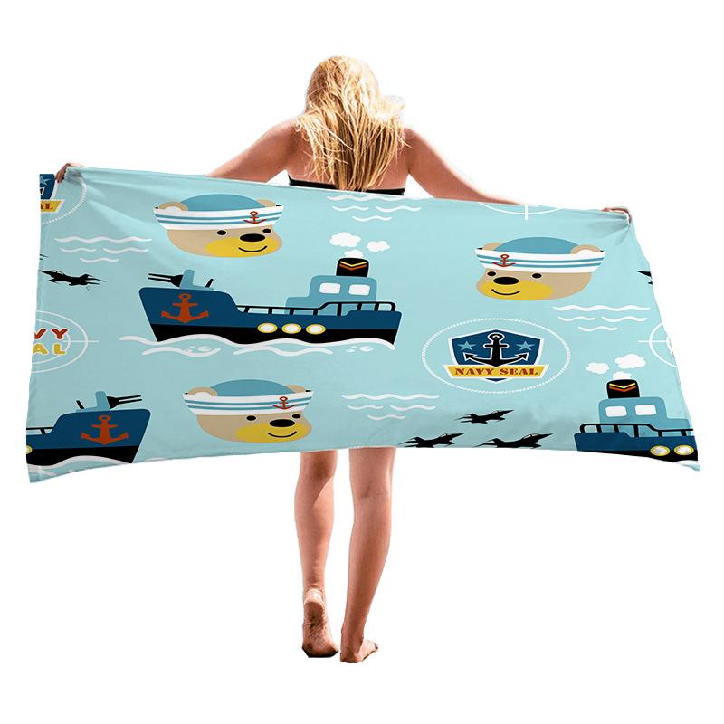 Cartoon Car Design Digital-printed Polyester Superfine Fiber Double-sided Fleece Beach Vacation Bath Towel, Beach Towel