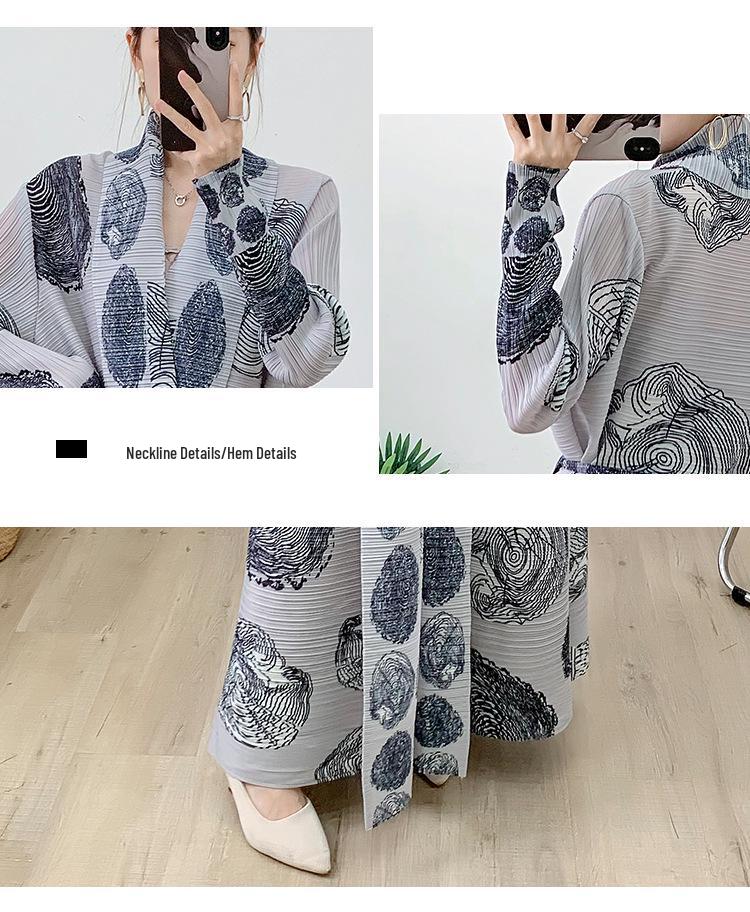 Trenci elegant de vară plisat pentru femei - Mărimi mari, Imprimat, Cardigan și Robă lungă în stil oriental mijlociu.