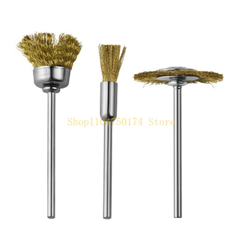 3Pcs Mini Polishing Brushes 2.35mm Shank Coppers Iron Set for Stone Carving Metal Work top sale
