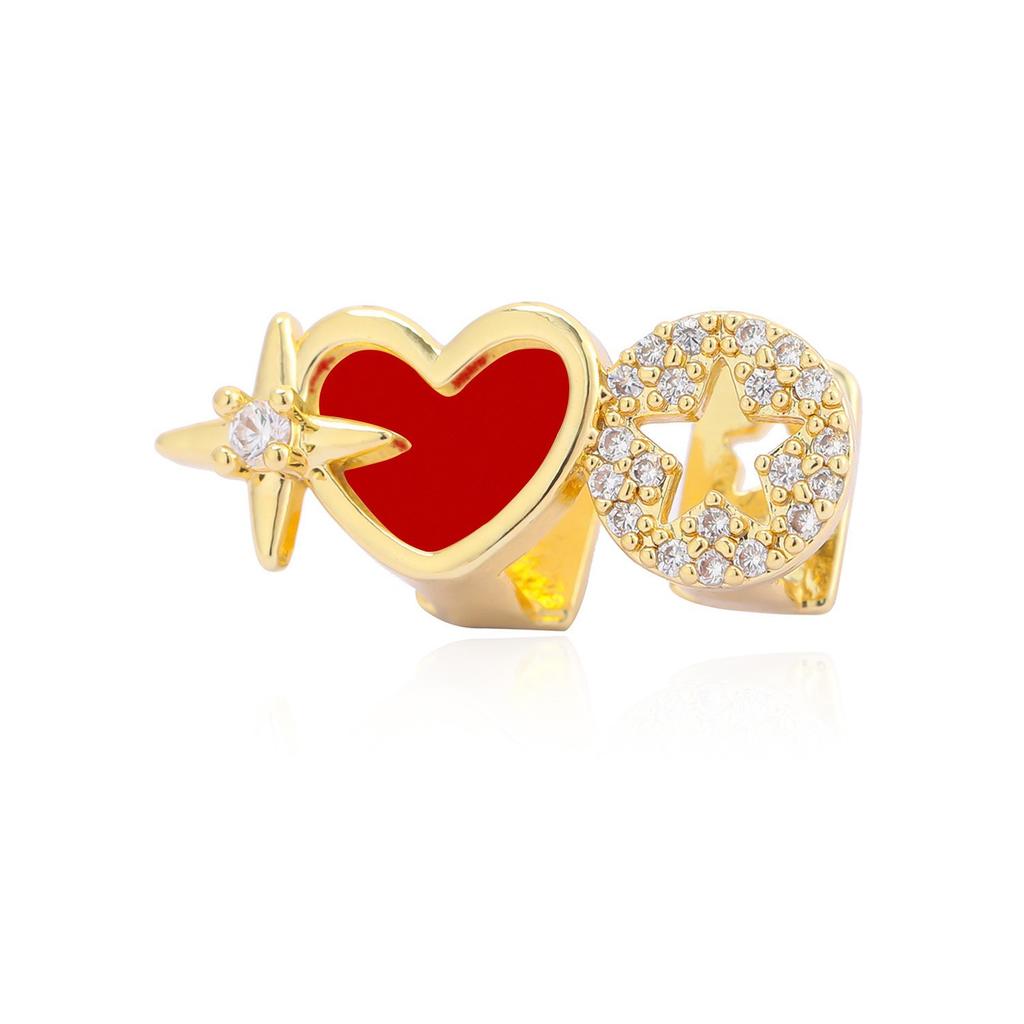 Hot-Selling Red Heart-Shaped Single Braces With Sparkling Zircon Diamond Fashion Gold Plated Teeth for Men Women