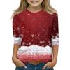 Christmas Day Print Tops For Youth Girls 4-11 Years Round Neck 3/4 Sleeves T-Shirts Trendy Tops Outfit Tees