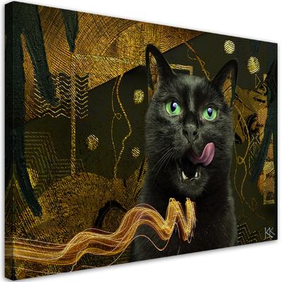 Leinwandbild Schwarze Katze Gold abstrakt
