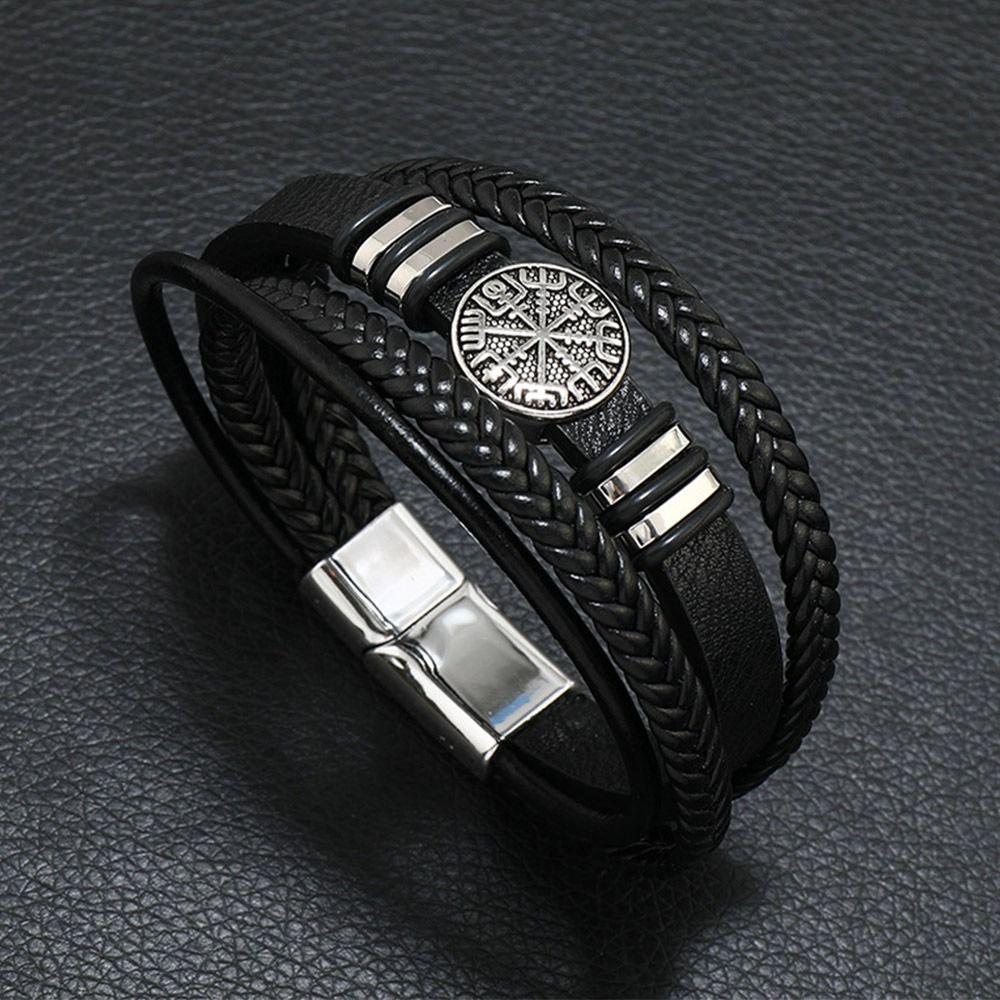 Multilayer Braided Chain Bracelet Alloy Wrist Jewelry Trendy Leather Bracelet  Men