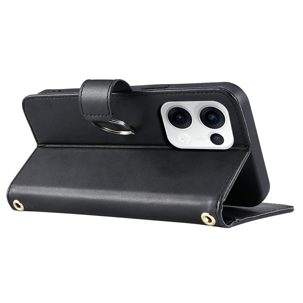 Pro Oppo Reno13 5G (Globální) Kožené pouzdro crossbody s prstenem, přezkou, peněženkou, stojánkem, kosočtvercový kryt na mobil