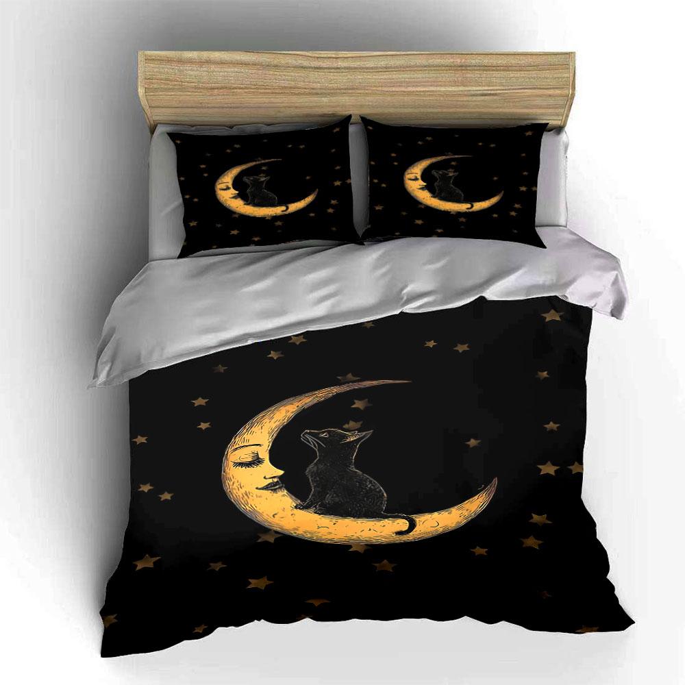 Moon, Stars, and Cat. Bedding Sets Duvet Cover Sets Duvet Covers Pillowcases(1 * Duvet Cover 2 * Pillowcases Without Duvet Insert)