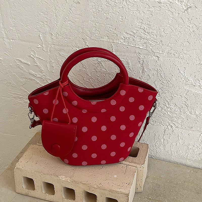 Stylish Polka Dot PU Shoulder Bag Women - Minimalist Urban Tote With Zip Interior Pocket