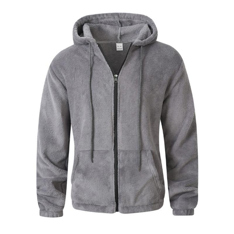 New Solid Color Casual Plush Autumn and Winter Season Hooded Zipper Fleece Hoodie Jacket