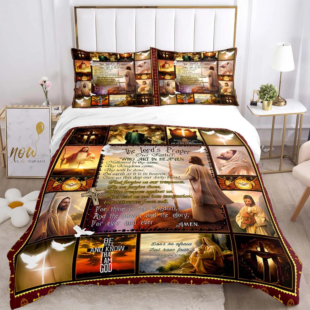 Bettwäscheset mit der Jungfrau Maria und Jesus, Halloween-Horrorfilm, Bettbezüge, Kinderbettwäsche, Dekor, Bettwäsche mit Kissenbezug, kein Laken, 3-teilig