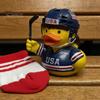 Niche Sports Event Peripheral Hockey Player Rubber Duck Resin Figurine, Statue with Complete Helmet Sturdy Sculpture Stick Jersey Gear, Weatherproof