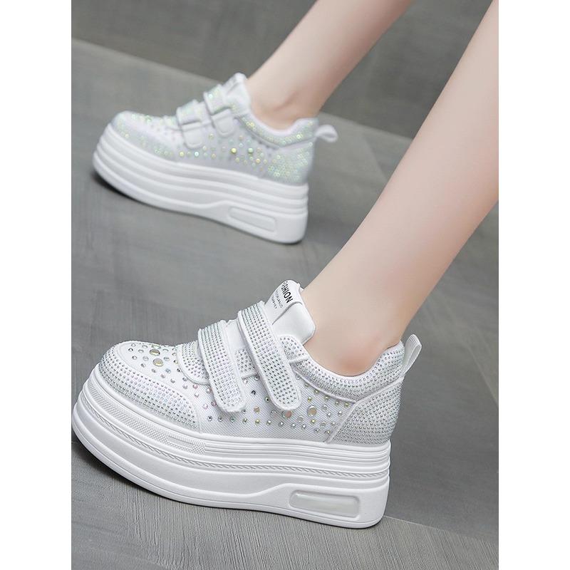 Fashion 8CM Air Mesh Synthetic Leather Chunky Sneaker Women Comfy Summer Bling Platform Wedge Fsahion Ankle Boots Shoes