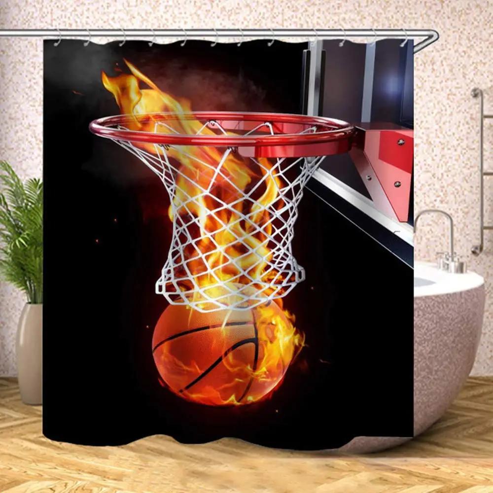 3D Basketball Shower Curtain Sets For Boys Teens Athlete Gym Theme Sports Bathroom Curtain Polyester Waterproof Shower Curtain
