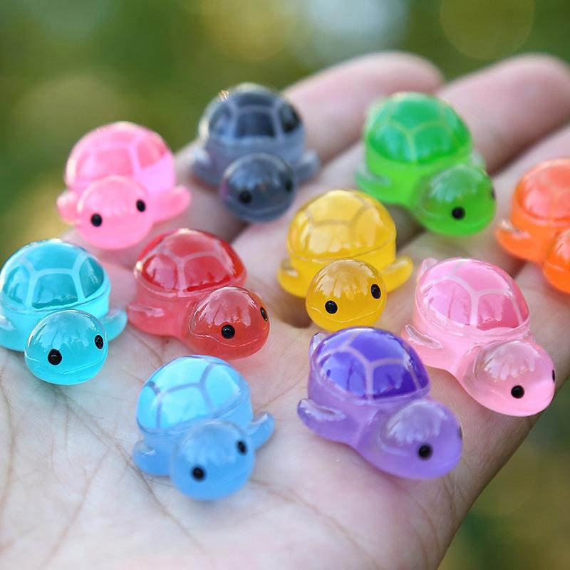 1 Stück Bunte Leuchtende Mini Schildkröte Mikro Landschaft Figur Ornament DIY Leuchtende Schildkröte Miniatur Statue Topfgarten Dekor