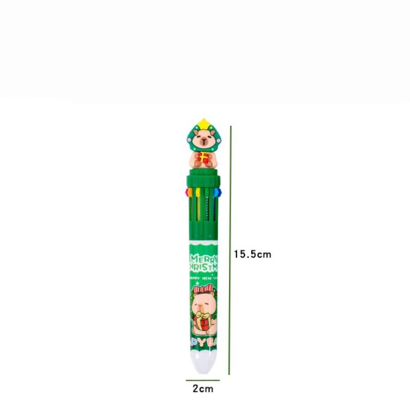 Christmas Capybara 10 Color 0.7Mm Ballpoint Pen Cute Cartoon Santa Claus Snowman Press Pen Handbook Stationery Gifts