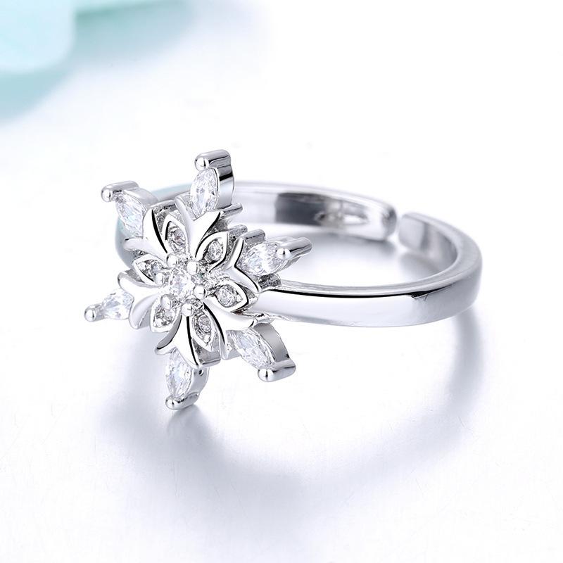 2026 Zircon New Korean Version Accessories Design Sense Fashion Snowflake Ring Women's Light Luxury Open Jewelry
