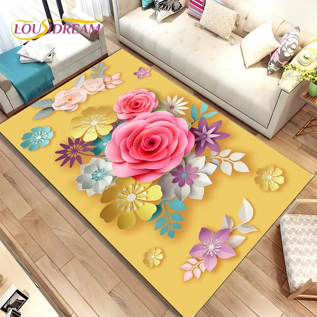 Nordic 3D Daisy Flower Area Rug,Carpet Rug for Home Living Room Children Bedroom Sofa Doormat Decor,kids Play Non-slip Floor Mat