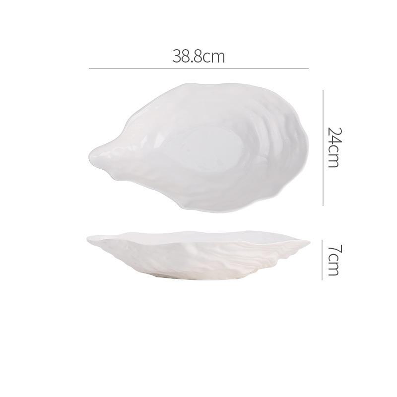 

1PC Ceramic Sashimi Plate Creative Oyster Shaped Salad Plate Artistic Concept Cuisine Specialty Plate Hotel Tableware