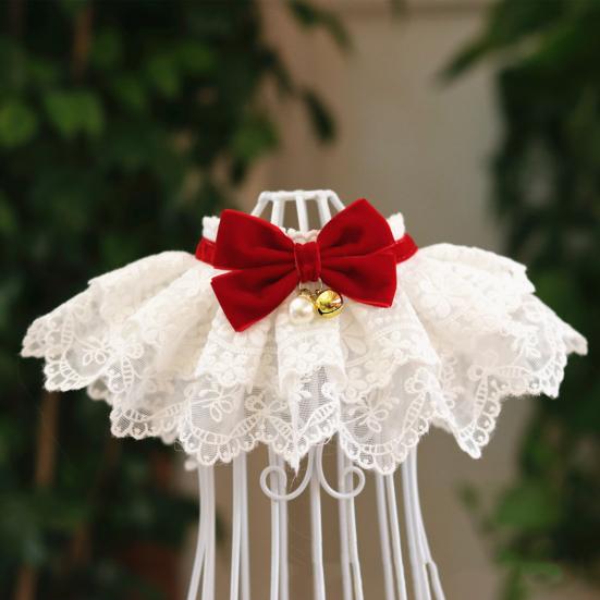 Bandana Adorável para Animal de Estimação Textura Macia Moda Laço de Veludo Renda Coleira para Cão Gato Com Sino Pequeno para Filhote