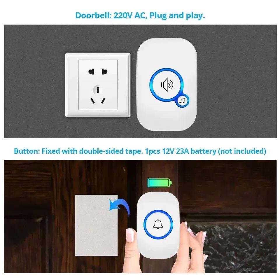 LED Wireless Doorbell Waterproof Door Chime Kit Welcome Chime Home Door Bell Intelligent 32 Songs Melodies With 4 Volume Levels