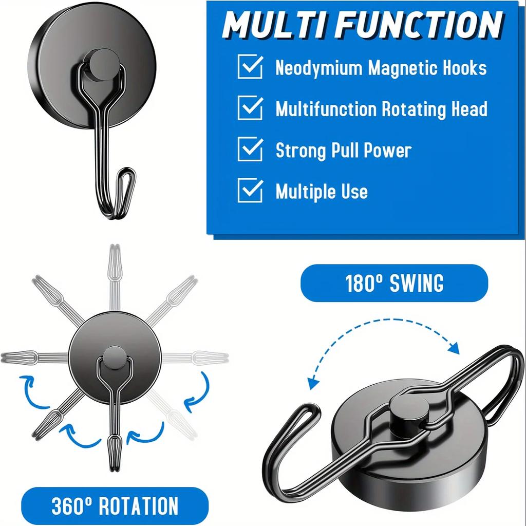 Family Magnetic Hooks Heavy Duty, 110Lbs Strong Rare Earth Neodymium Magnets with Hooks for Hanging for Kitchen, Home, Workplace