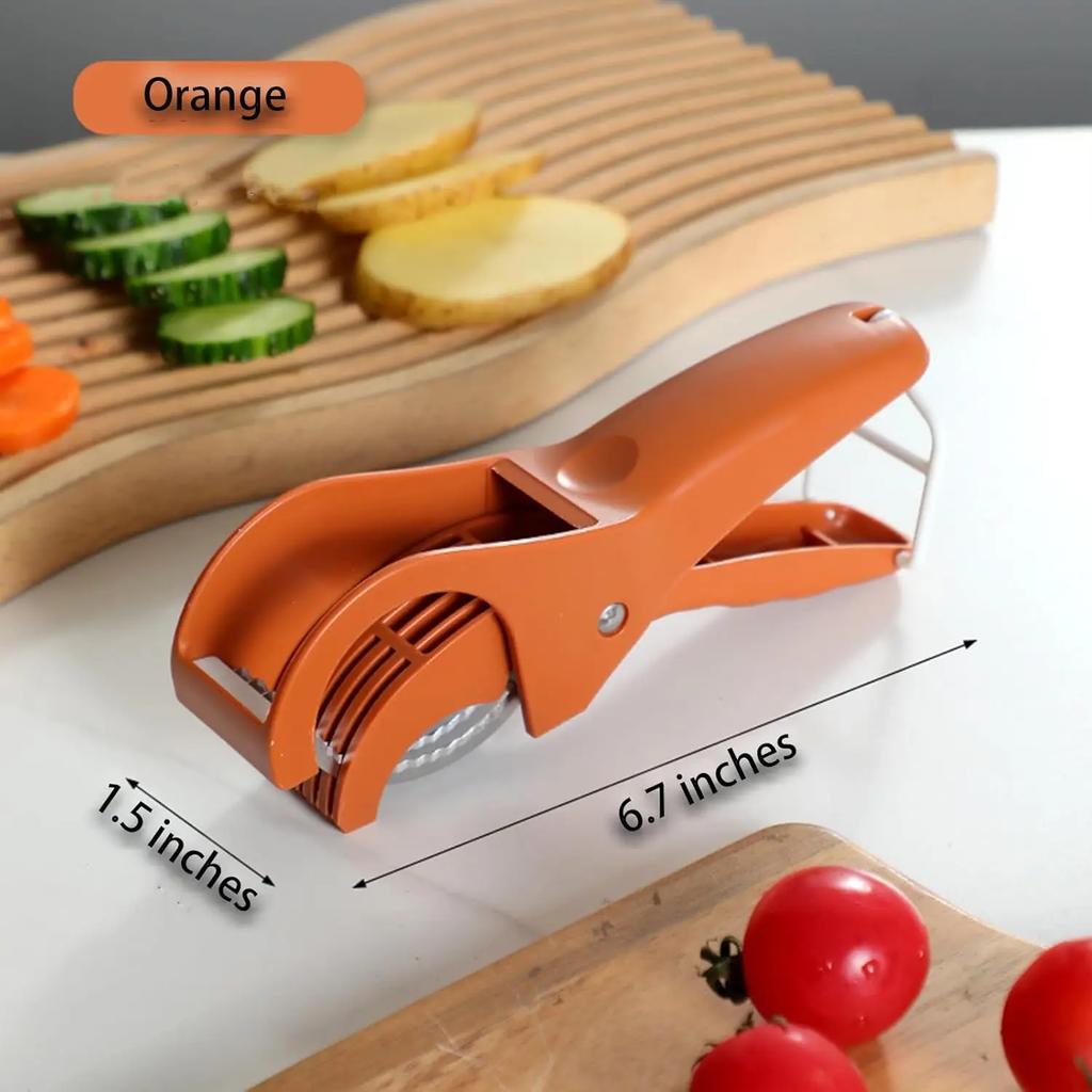 Stainless Steel Fruit Vegetable Slicer Food Grade Spring Clip Cutter Wavy Blade Even Slicing Professional Kitchen Tools for Home