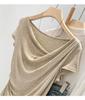 Korean Style Lyocell Tencel Wool Asymmetrical Shoulder Short Sleeve T-Shirt Summer 2026 Temperament Top