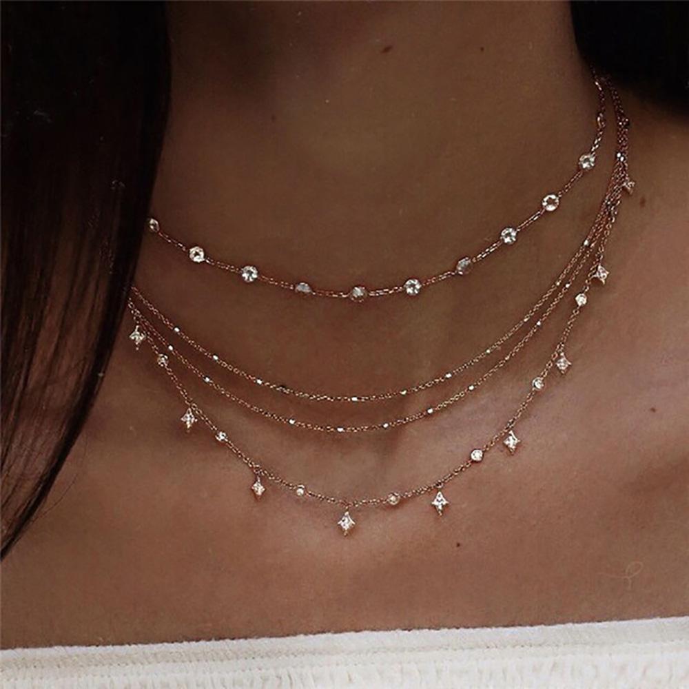 

New Boho Fashion Crystal Stars Pendant Necklaces For Women Vintage Gold Color Necklace Multilayer Female Jewelry Wedding Gift