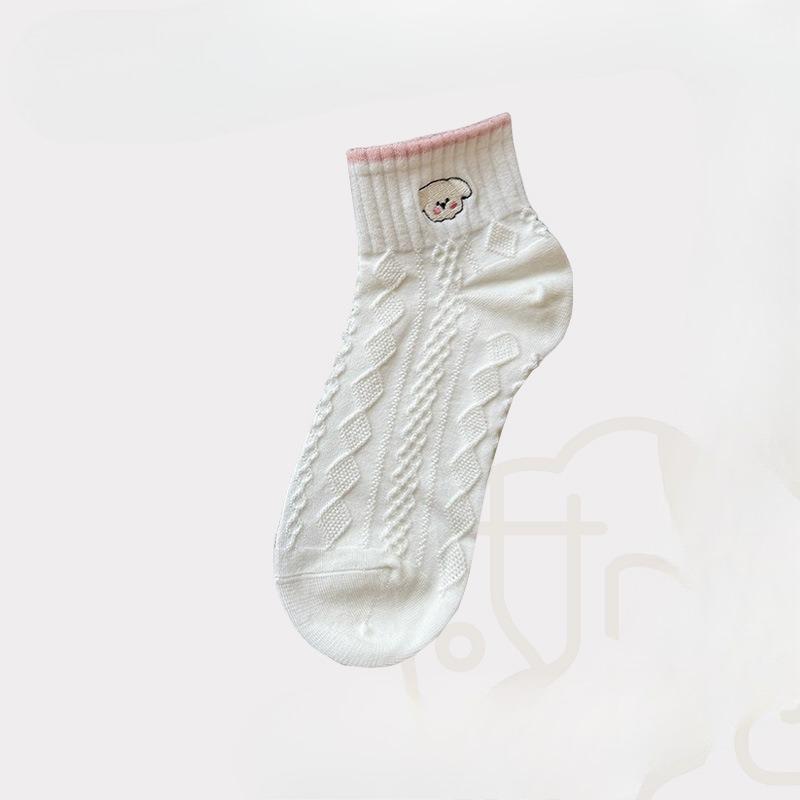 Süße Weiße Socken - Sommerliche Leichte reine Baumwolle Low-Top Sportsocken mit Atmungsaktiven und Schweißabsorbierenden Designs, mit Cartoon-Mustern.