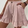 Women Shorts Flounce High Waist Solid Color Loose Fit Summer Short Pants for Home