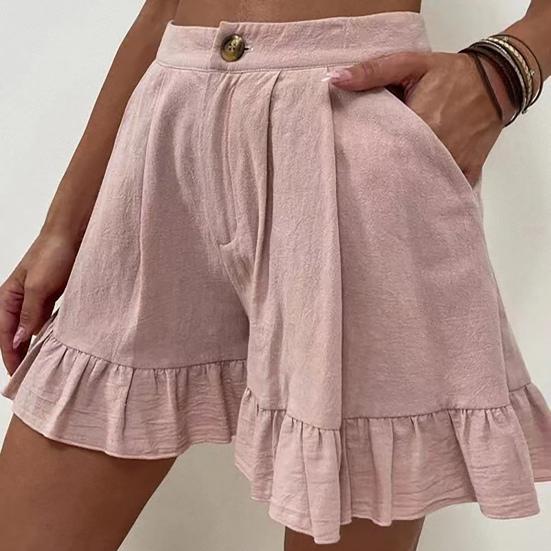 Women Shorts Flounce High Waist Solid Color Loose Fit Summer Short Pants for Home