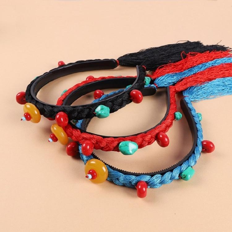 Simulation Wigs Hairband with Beads Ethnic Headband for Girl Festival Parties
