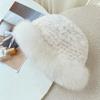 Women Luxury Winter Hat Real Rex Rabbit Fur Bomber Hats Lady Winter Genuine Fox Fur Cap Beanies Warm Soft Fluffy Natural Fur Hat