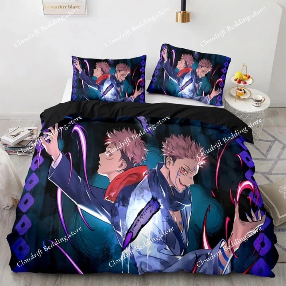 Jujutsu Kaisen Bedding Set Polyester Japan Anime Double Single Full Size Bed Set Aldults Teens Bedroom Fashion Duvet Cover Set