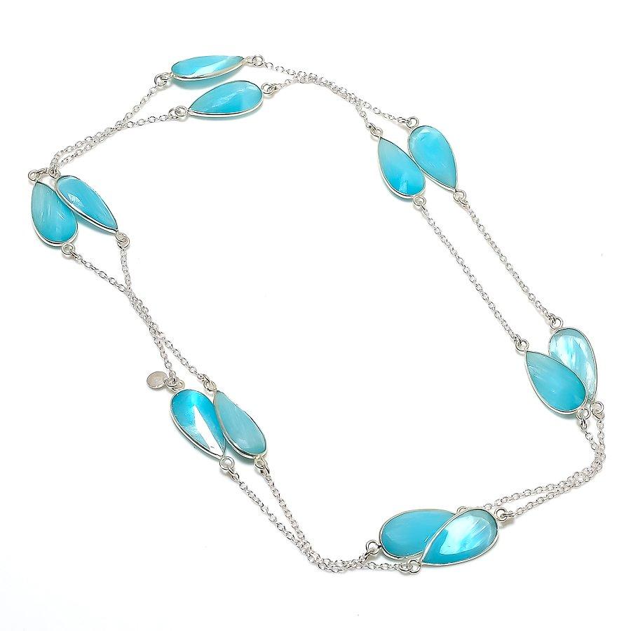 

Ювелирное ожерелье из стерлингового серебра 925 пробы с натуральным синим халцедоном 36 дюймов l5c31