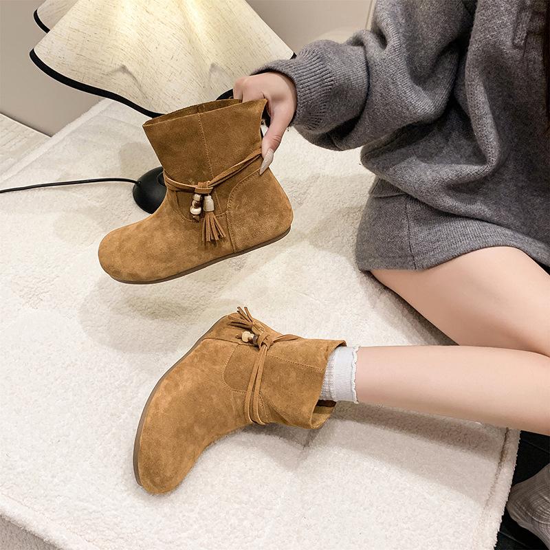 Brown Western Jeans Tube Boots Women's Pile Skinny Boots Summer and Autumn 2025 New Maillard Martin Boots Short Boots