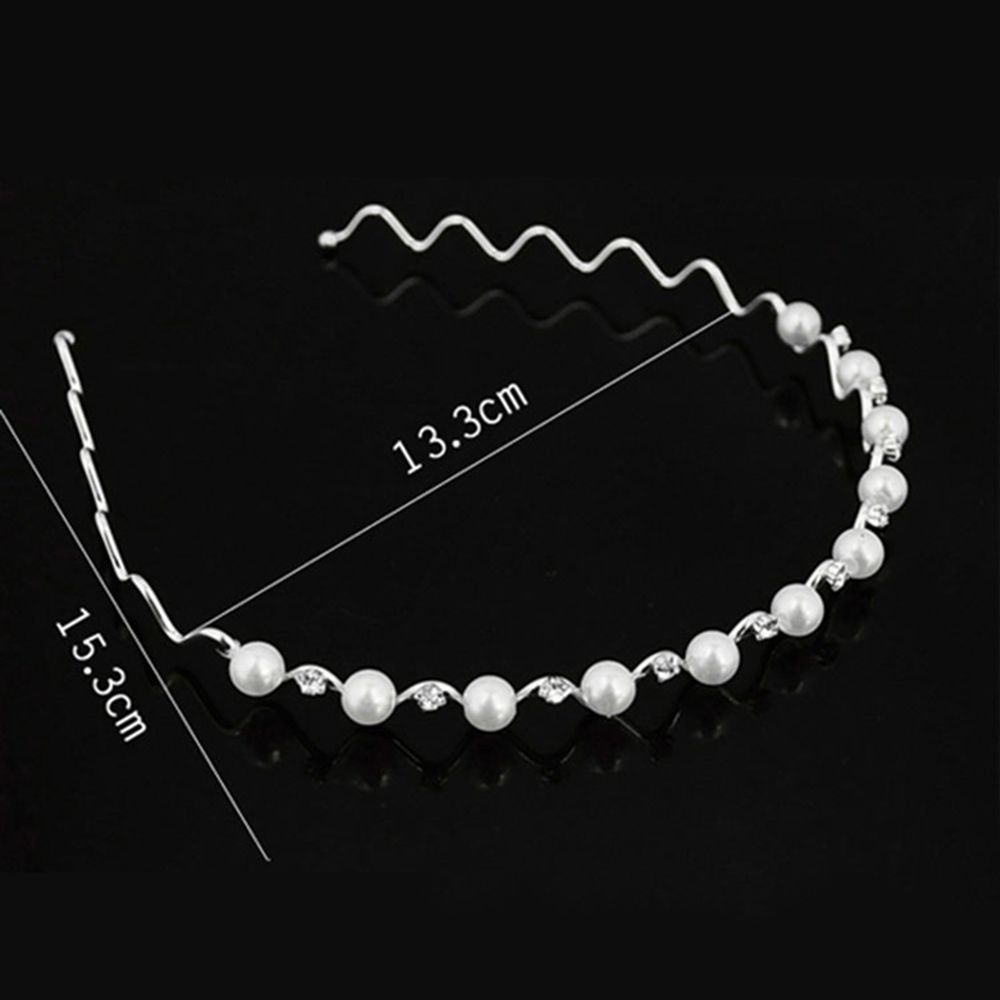 Headband Accessories Rhinestone for Women Headwear Black Silver Metal Pearl Crystal Wave Hairband