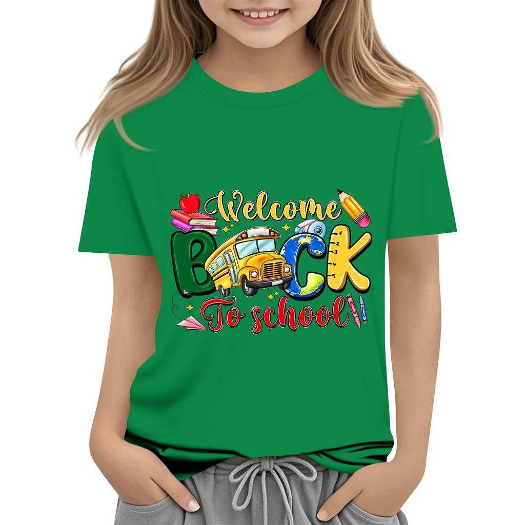 Children's Casual and Fashionable Round-Neck Printed Short-Sleeve Top for Back-to-School