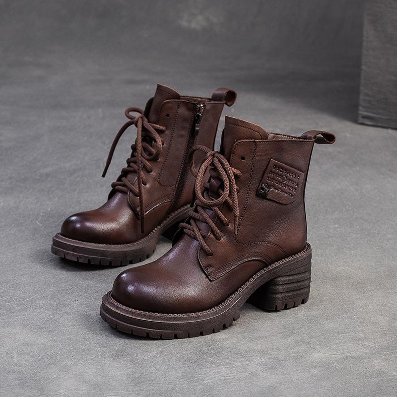 Fashion GKTINOO 2025 Genuine Leather Platform Boots Women Shoes Autumn Winter 6cm Thick Heels Ankle Boots Lace Up Zipper Ladies Pumps