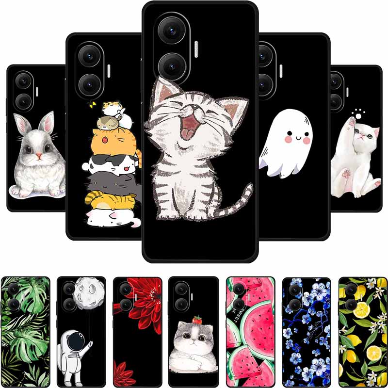 Black Silicone Case For Redmi Turbo 4 Pro A5 4G Case Cartoon Cat Soft Back Cover For Xiaomi Poco X7 Pro C71 Poco M7 4G Plus Case