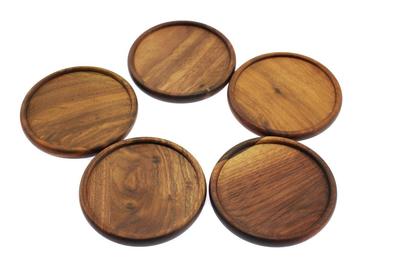 Speed Mao Natural Wood Round Set of Brown Coasters, 5,