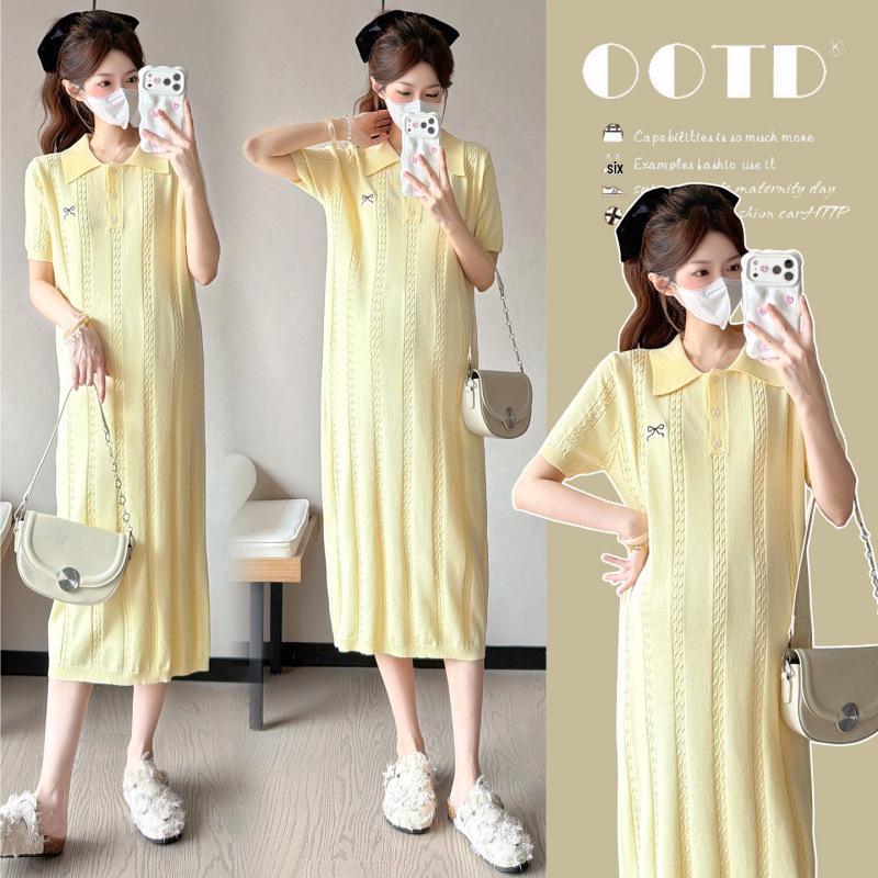 Maternity Summer Trendy Plus Size Knit Dress: Casual, Slimming & Versatile L