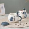 Creative and Cute Elephant Mugs Office Home Ceramic Cups  Covered Spoons  Student Breakfast Milk Cups Coffee Cups