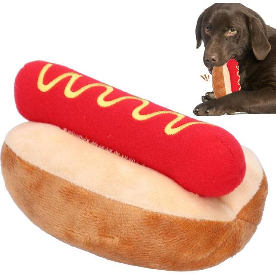 Jeanoko Hot Dog Toy Exquisite Design Food Shape Stuffed Toy Squeezable Soft Plush Dog Toy Soft Plush Hot Dog Shape for Cats Dogs