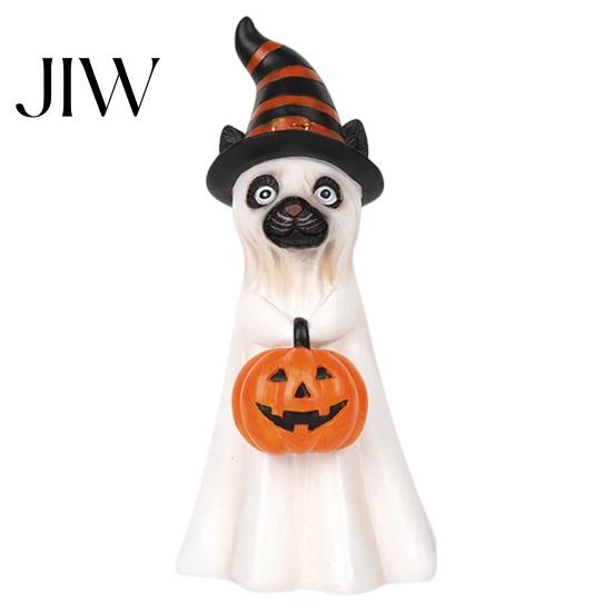 Cute Halloween Party Favors Ghost Dog Figurine, Wizard Hat Pumpkin Resin Statue, Tabletop Decor Festive for Entryway Bar Window Party, Lovely Holiday