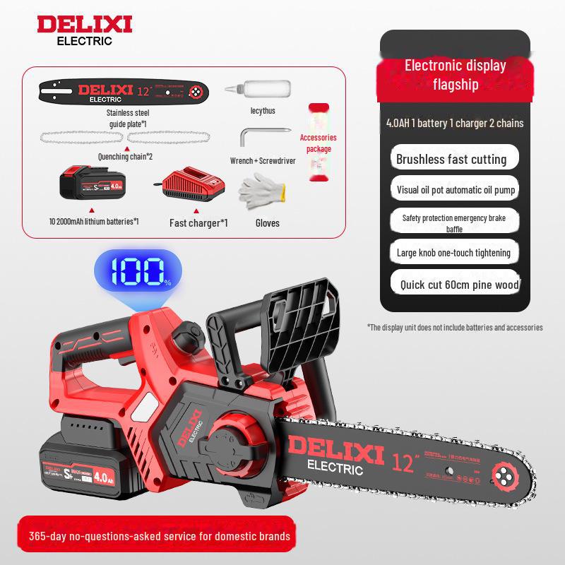Delixi Brushless Rechargeable Handheld Electric Chainsaw for Home and Outdoor Use