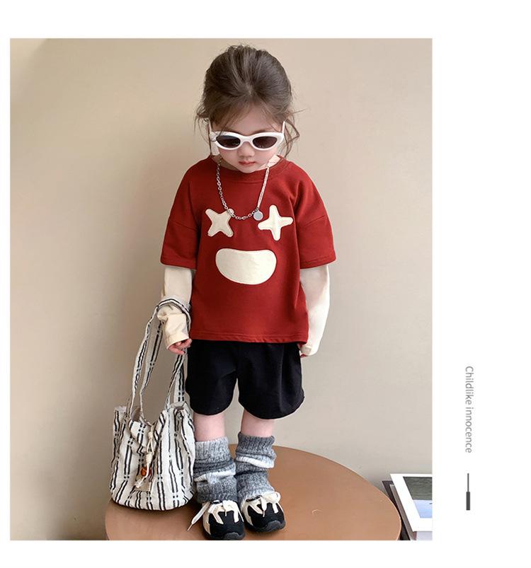 2025 New Girls' Stylish Fake Two-Piece Sweatshirt for Spring and Autumn